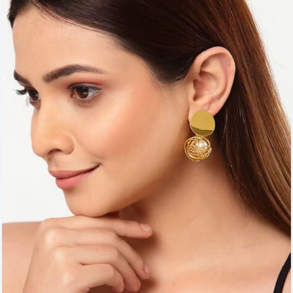 Gold Pearl Nest Drop Earrings - Picture 8 of 13